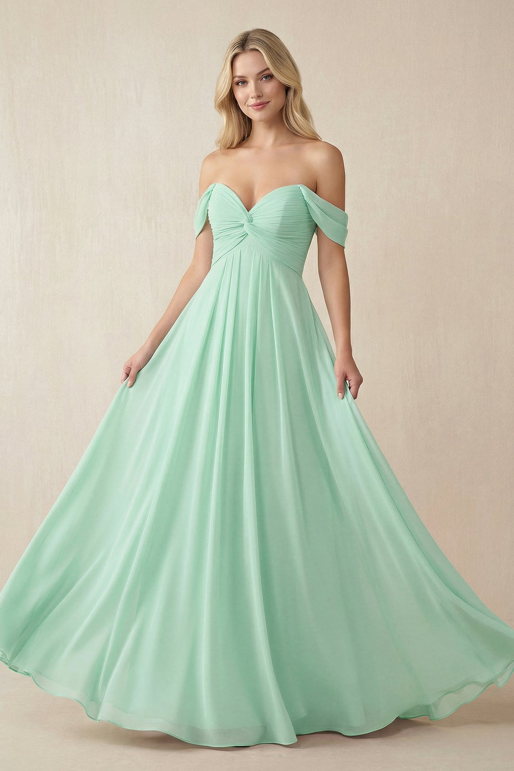 Off - the - Shoulder Chiffon A - Line Long Bridesmaid Dress - SHE IS ME Bridesmaid Dresses