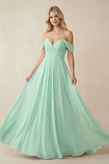 Off - the - Shoulder Chiffon A - Line Long Bridesmaid Dress - KISS BRIDAL Bridesmaid Dresses