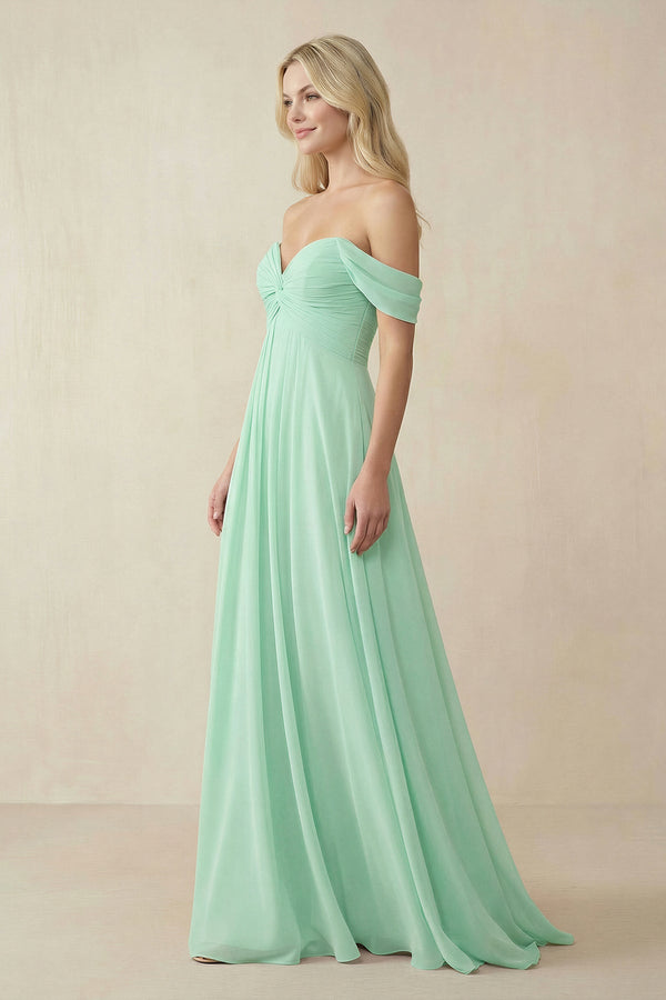 Off - the - Shoulder Chiffon A - Line Long Bridesmaid Dress - SHE IS ME Bridesmaid Dresses