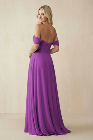 Off - the - Shoulder Chiffon A - Line Long Bridesmaid Dress in Amethyst - KISS BRIDAL Bridesmaid Dresses