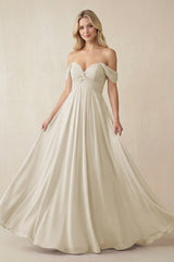 Off - the - Shoulder Chiffon A - Line Long Bridesmaid Dress in Dove Gray - KISS BRIDAL Bridesmaid Dresses