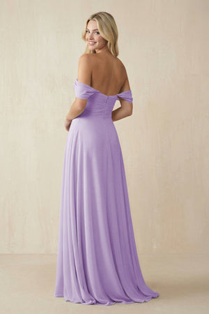 Off - the - Shoulder Chiffon A - Line Long Bridesmaid Dress in Lavender - KISS BRIDAL Bridesmaid Dresses