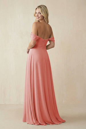 Off - the - Shoulder Chiffon A - Line Long Bridesmaid Dress in Mulberry - KISS BRIDAL Bridesmaid Dresses