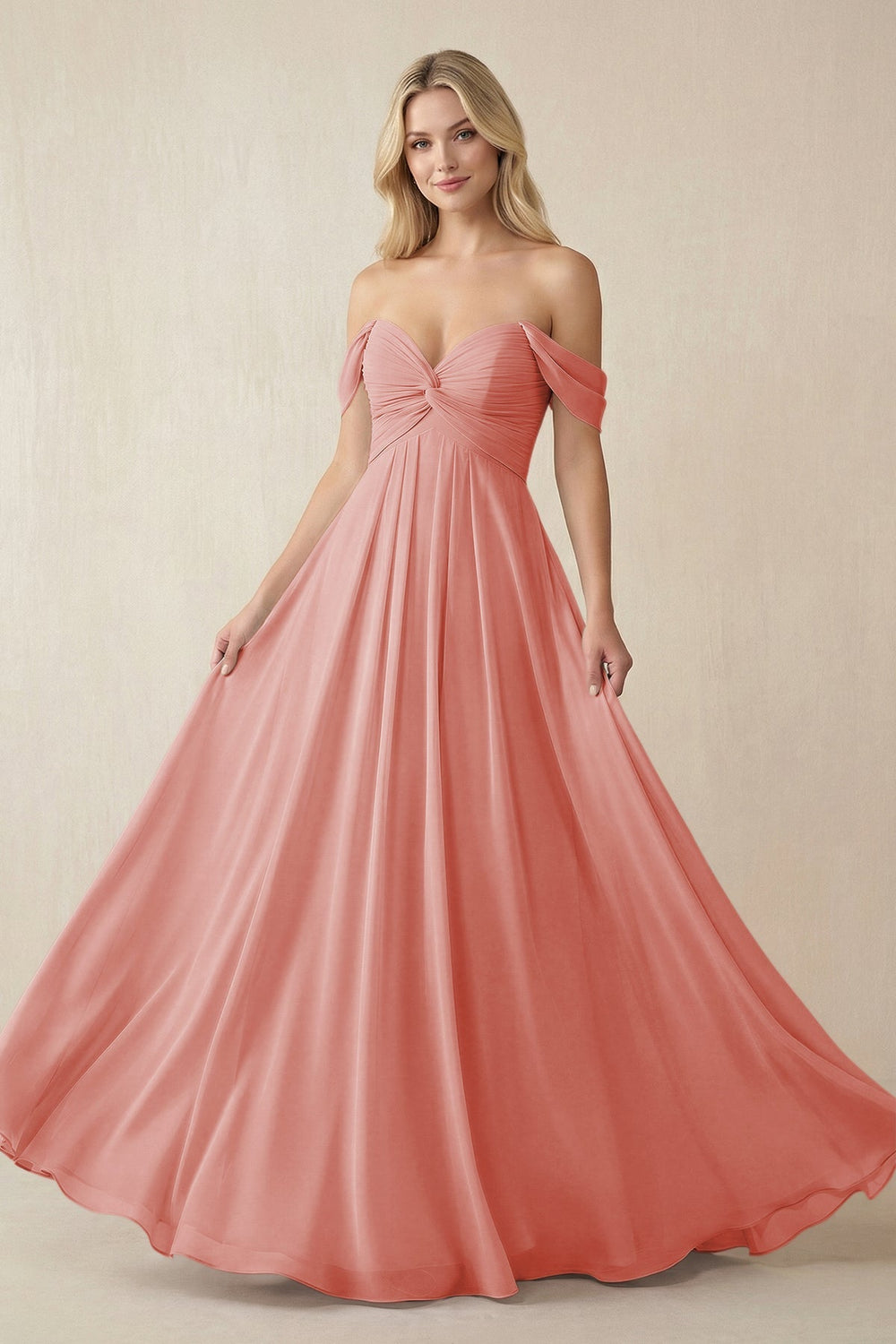 Off - the - Shoulder Chiffon A - Line Long Bridesmaid Dress in Mulberry - KISS BRIDAL Bridesmaid Dresses