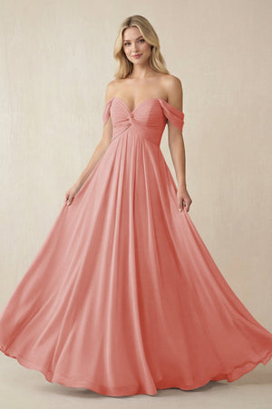 Off - the - Shoulder Chiffon A - Line Long Bridesmaid Dress in Mulberry - KISS BRIDAL Bridesmaid Dresses