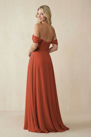 Off - the - Shoulder Chiffon A - Line Long Bridesmaid Dress in Spice - KISS BRIDAL Bridesmaid Dresses
