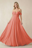 Off - the - Shoulder Chiffon A - Line Long Bridesmaid Dress in Wild Rose - KISS BRIDAL Bridesmaid Dresses