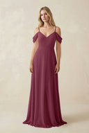Off-the-Shoulder Chiffon A-Line Maxi Bridesmaid Dress in Desert Rose | KISSBRIDAL