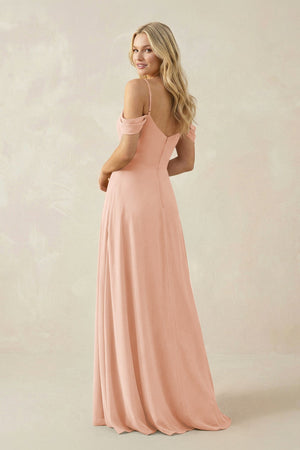Off - the - Shoulder Chiffon A - Line Maxi Bridesmaid Dress in English Rose - SHE IS ME Bridesmaid Dresses