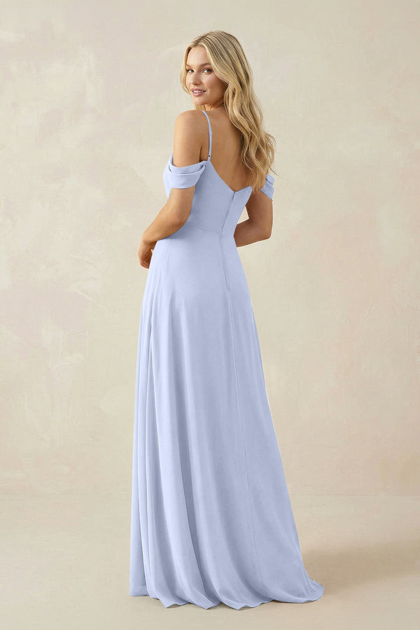 Off - the - Shoulder Chiffon A - Line Maxi Bridesmaid Dress in Ice - SHE IS ME Bridesmaid Dresses