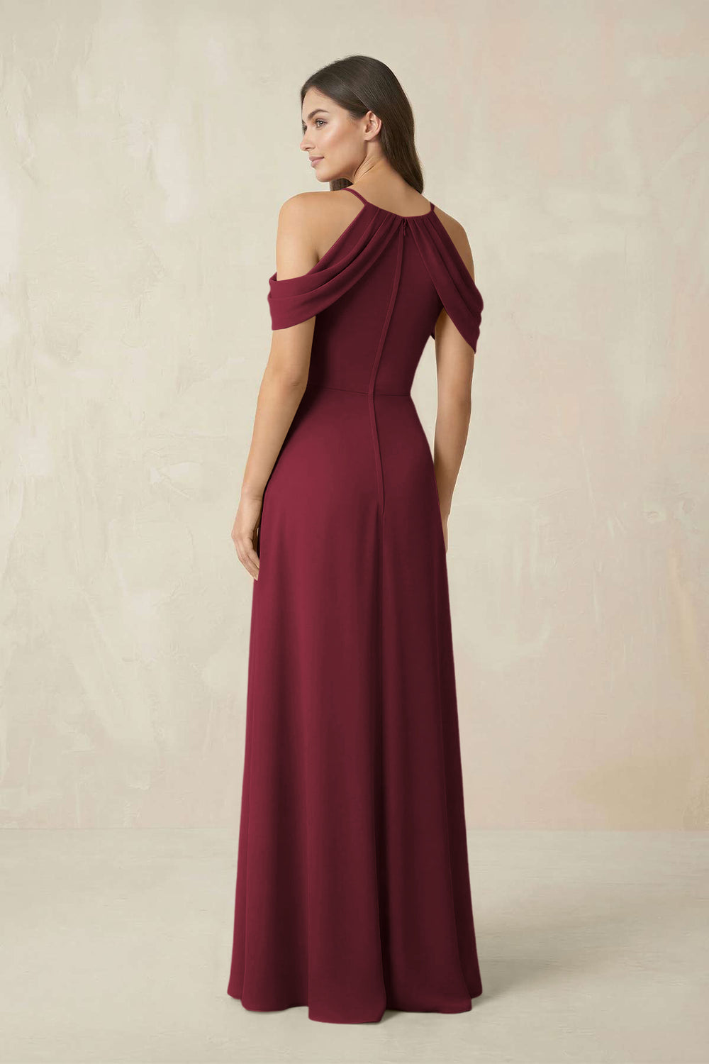 Off-the-Shoulder Chiffon Sheath Bridesmaid Dress With Slit in Berry