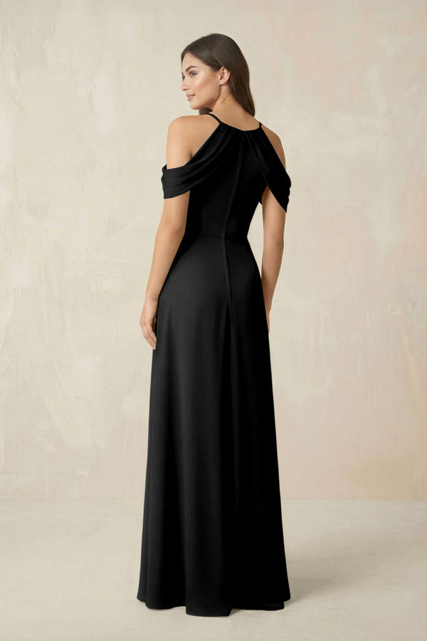 Off - the - Shoulder Chiffon Sheath Bridesmaid Dress With Slit in Black - SHE IS ME Bridesmaid Dresses