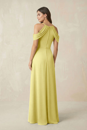 Off - the - Shoulder Chiffon Sheath Bridesmaid Dress With Slit in Buttercup - SHE IS ME Bridesmaid Dresses