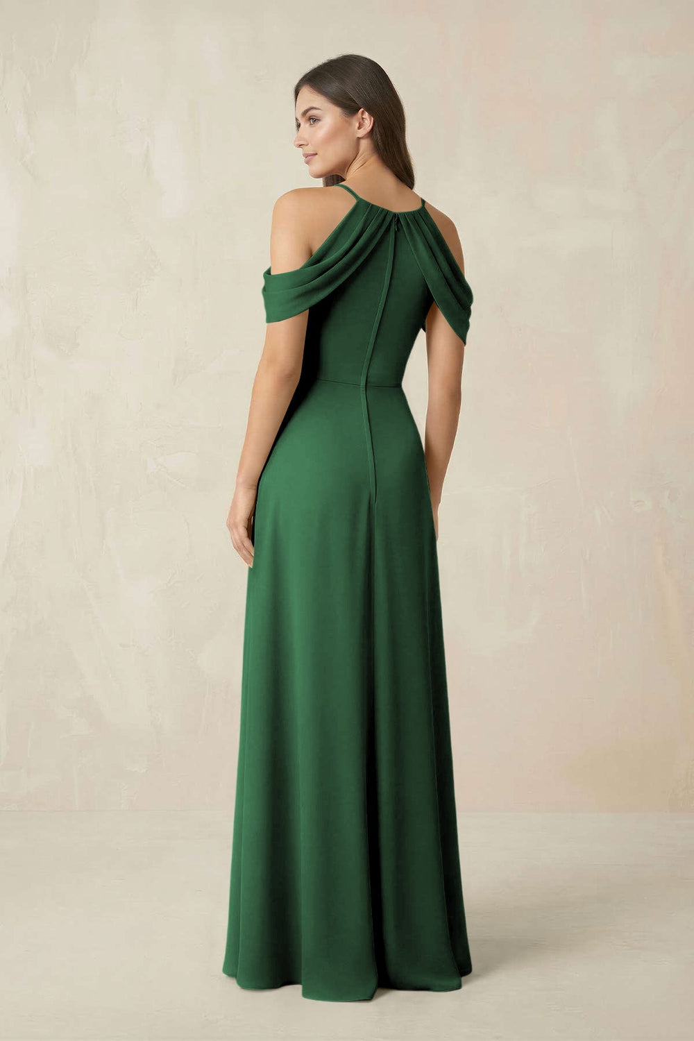 Off - the - Shoulder Chiffon Sheath Bridesmaid Dress With Slit in Dark Green - KISS BRIDAL Bridesmaid Dresses