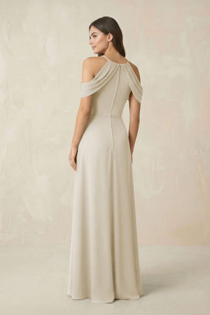 Off - the - Shoulder Chiffon Sheath Bridesmaid Dress With Slit in Dove Gray - SHE IS ME Bridesmaid Dresses