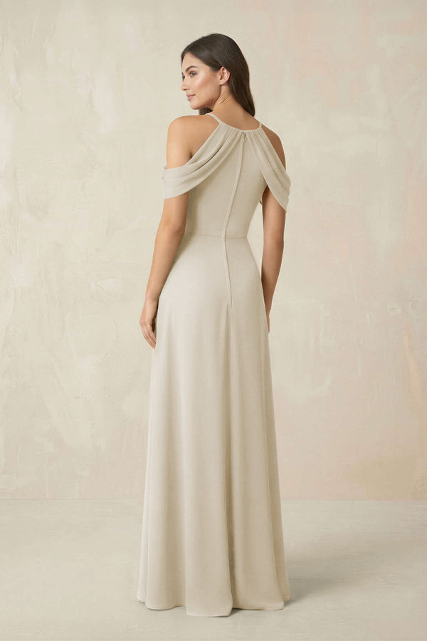 Off - the - Shoulder Chiffon Sheath Bridesmaid Dress With Slit in Dove Gray - SHE IS ME Bridesmaid Dresses