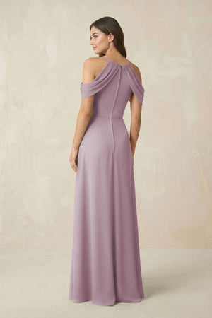 Off - the - Shoulder Chiffon Sheath Bridesmaid Dress With Slit in Dusk - SHE IS ME Bridesmaid Dresses
