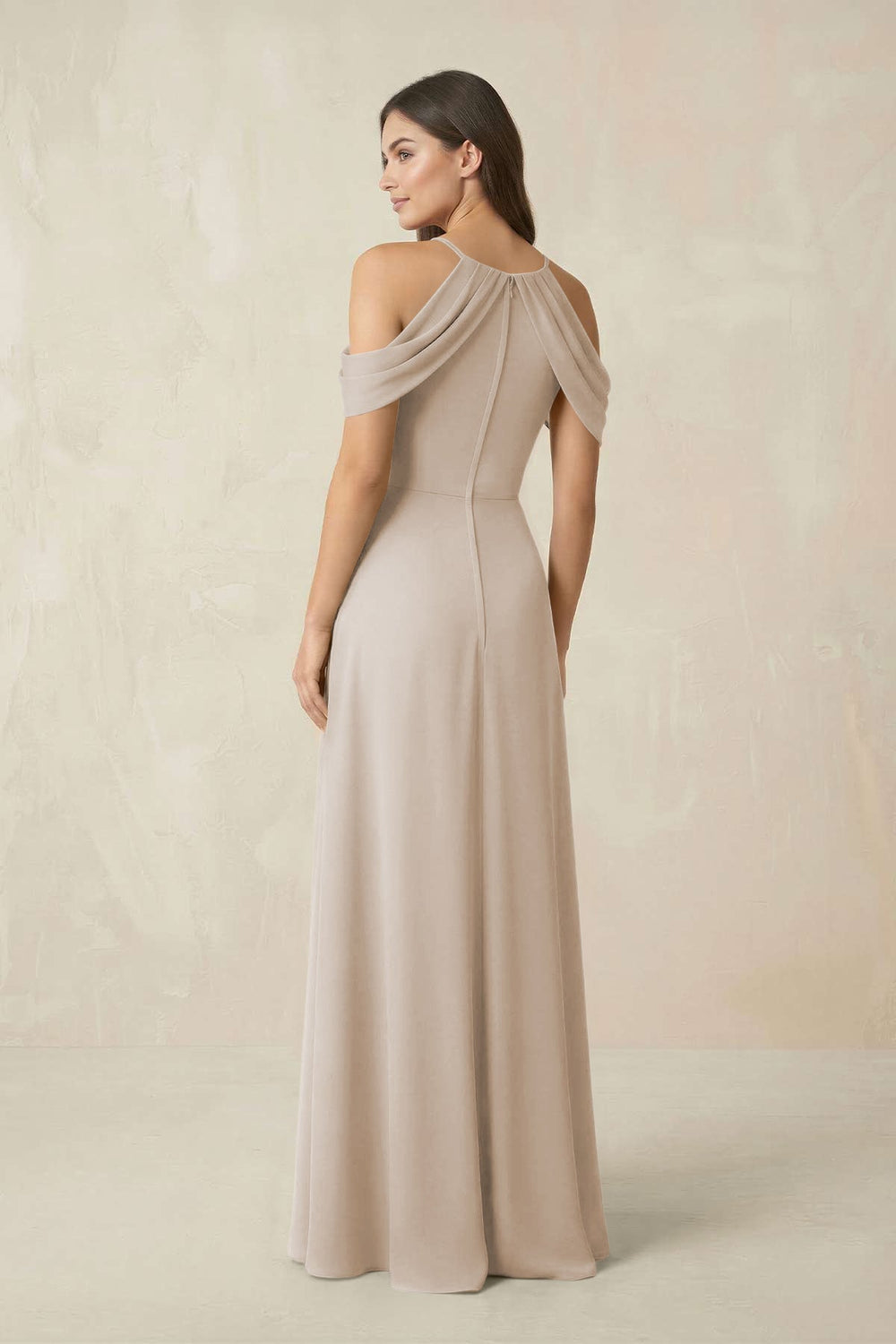 Off - the - Shoulder Chiffon Sheath Bridesmaid Dress With Slit in Frost - KISS BRIDAL Bridesmaid Dresses
