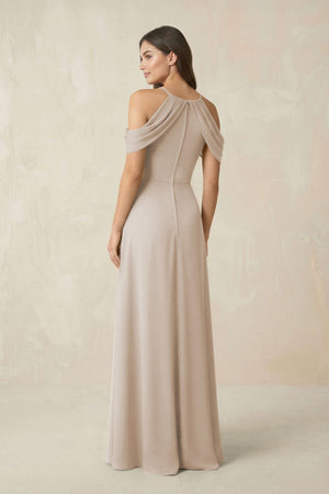 Off - the - Shoulder Chiffon Sheath Bridesmaid Dress With Slit in Frost - SHE IS ME Bridesmaid Dresses