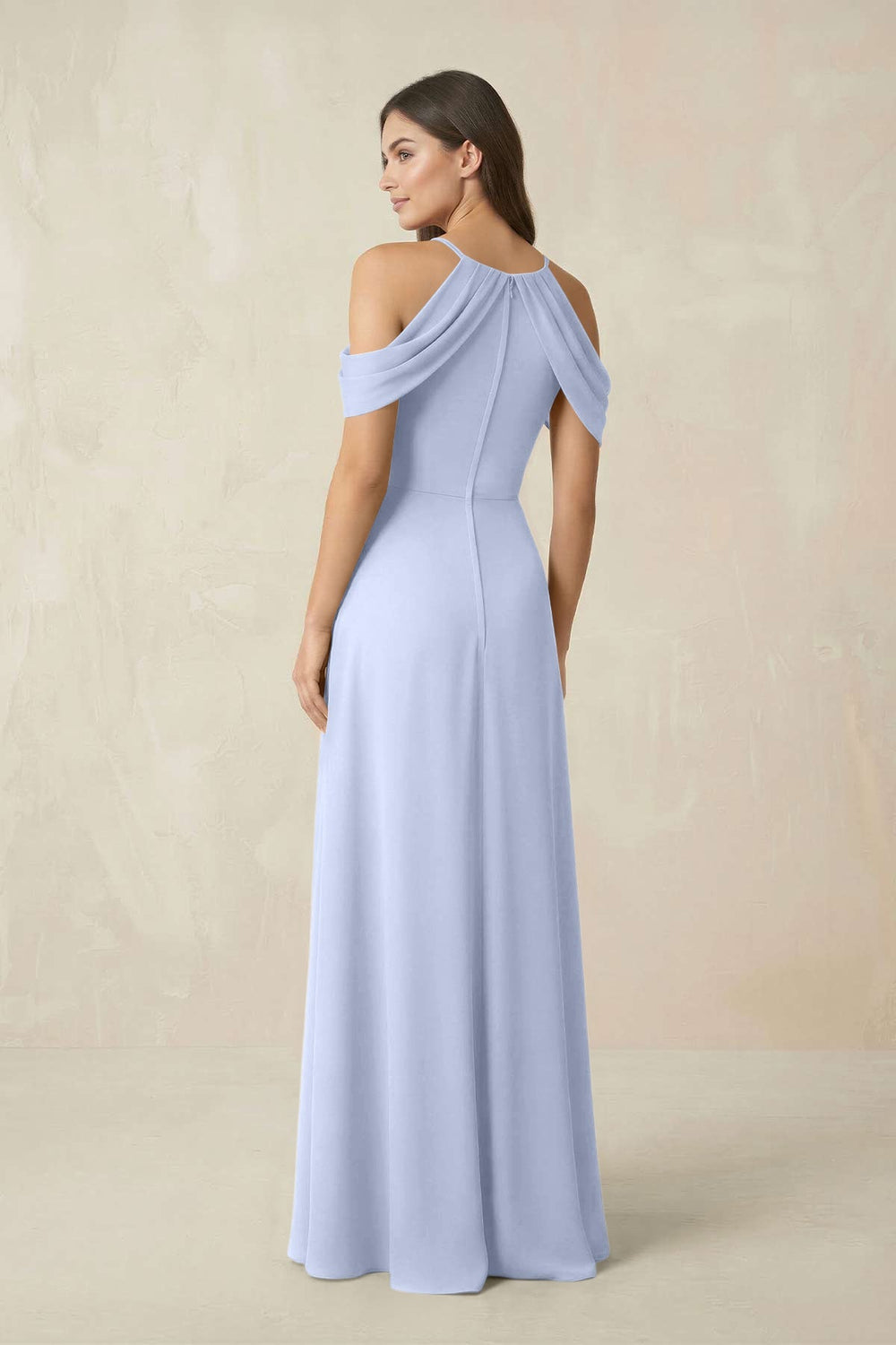 Off - the - Shoulder Chiffon Sheath Bridesmaid Dress With Slit in Ice - KISS BRIDAL Bridesmaid Dresses
