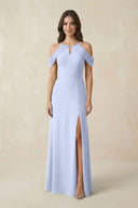 Off - the - Shoulder Chiffon Sheath Bridesmaid Dress With Slit in Ice - SHE IS ME Bridesmaid Dresses