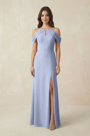 Off-the-Shoulder Chiffon Sheath Bridesmaid Dress With Slit in Ice | KISSBRIDAL