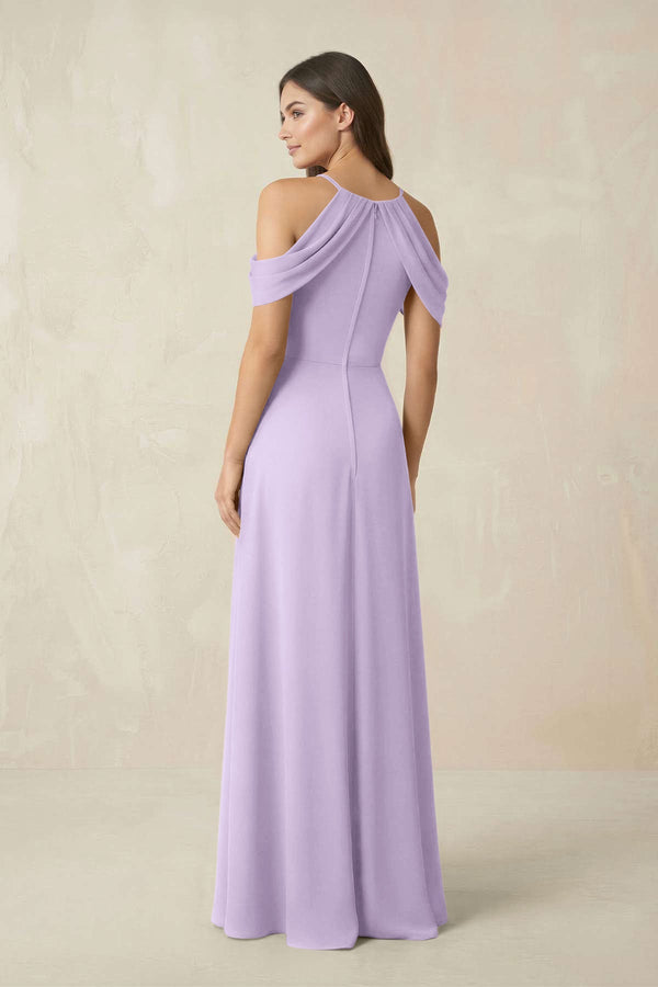 Off - the - Shoulder Chiffon Sheath Bridesmaid Dress With Slit in Lavender - SHE IS ME Bridesmaid Dresses