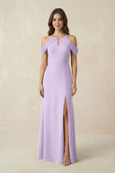 Off - the - Shoulder Chiffon Sheath Bridesmaid Dress With Slit in Lavender - SHE IS ME Bridesmaid Dresses