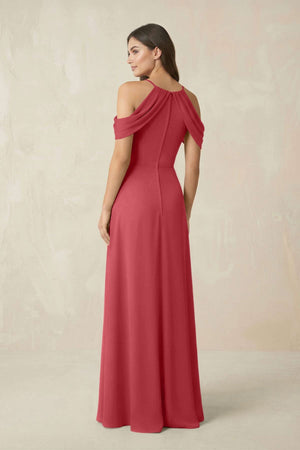 Off - the - Shoulder Chiffon Sheath Bridesmaid Dress With Slit in Merlot - SHE IS ME Bridesmaid Dresses