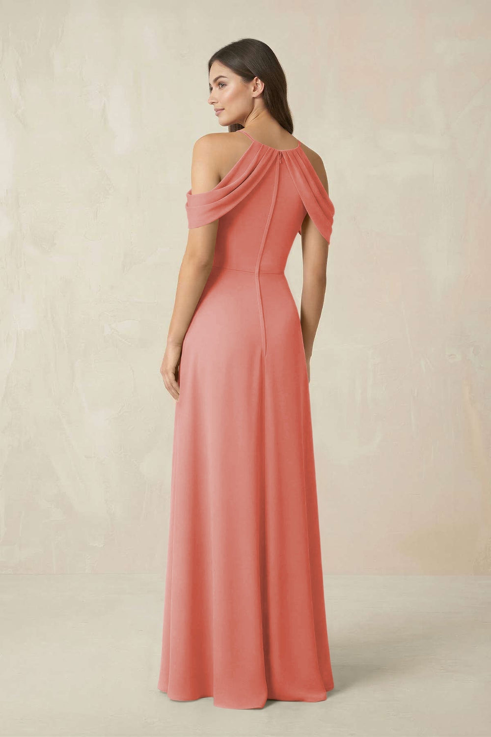 Off - the - Shoulder Chiffon Sheath Bridesmaid Dress With Slit in Mulberry - KISS BRIDAL Bridesmaid Dresses
