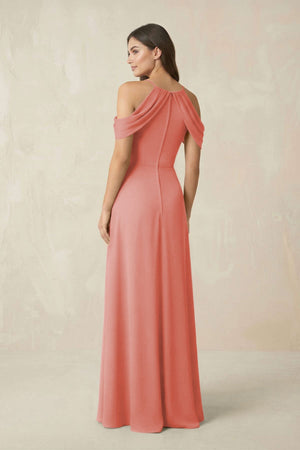 Off - the - Shoulder Chiffon Sheath Bridesmaid Dress With Slit in Mulberry - SHE IS ME Bridesmaid Dresses
