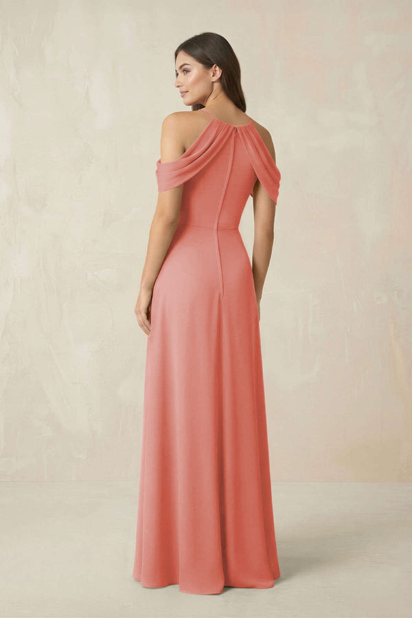 Off - the - Shoulder Chiffon Sheath Bridesmaid Dress With Slit in Mulberry - SHE IS ME Bridesmaid Dresses