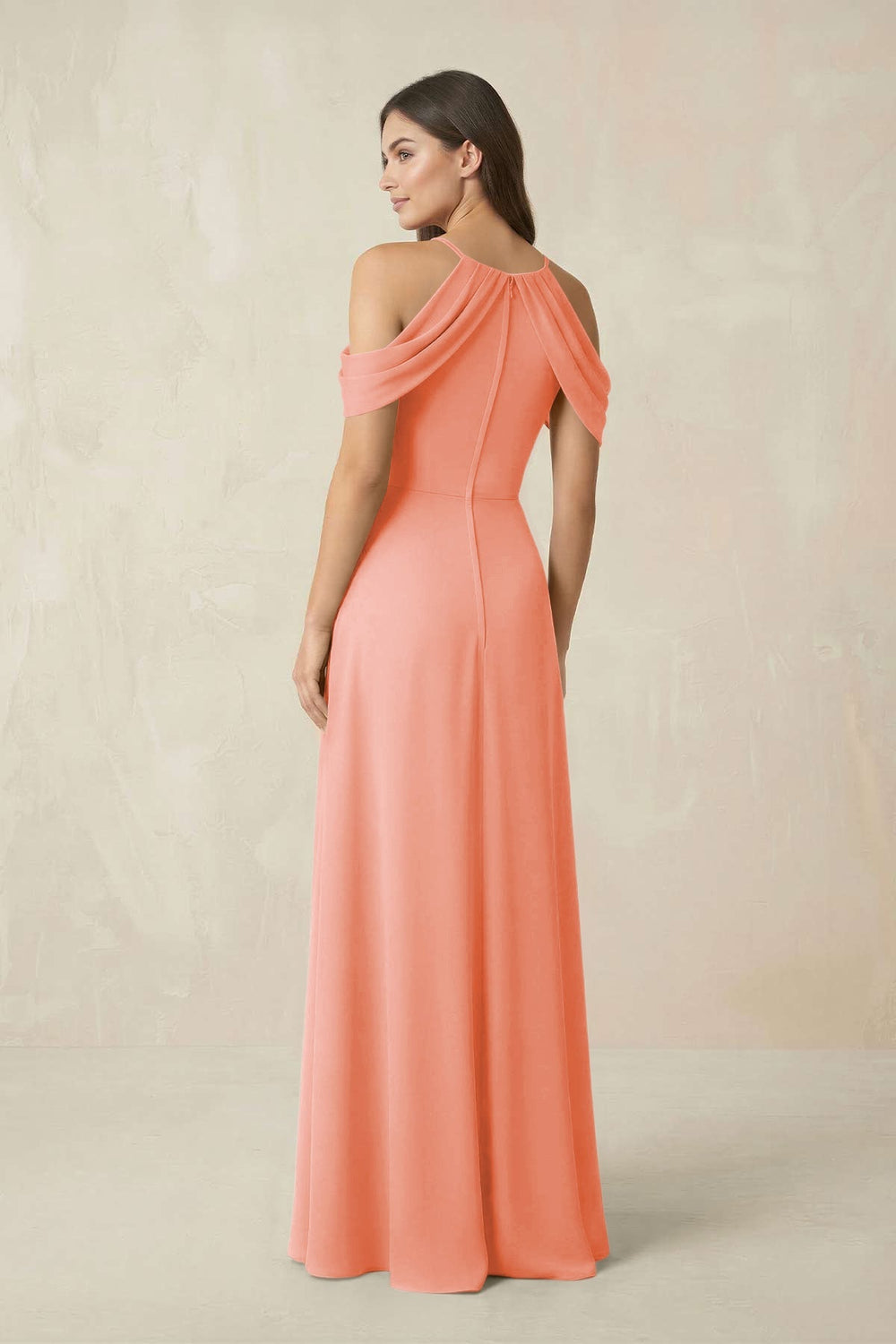 Off - the - Shoulder Chiffon Sheath Bridesmaid Dress With Slit in Rosette - KISS BRIDAL Bridesmaid Dresses