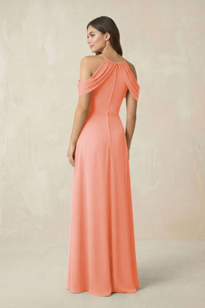 Off - the - Shoulder Chiffon Sheath Bridesmaid Dress With Slit in Rosette - SHE IS ME Bridesmaid Dresses