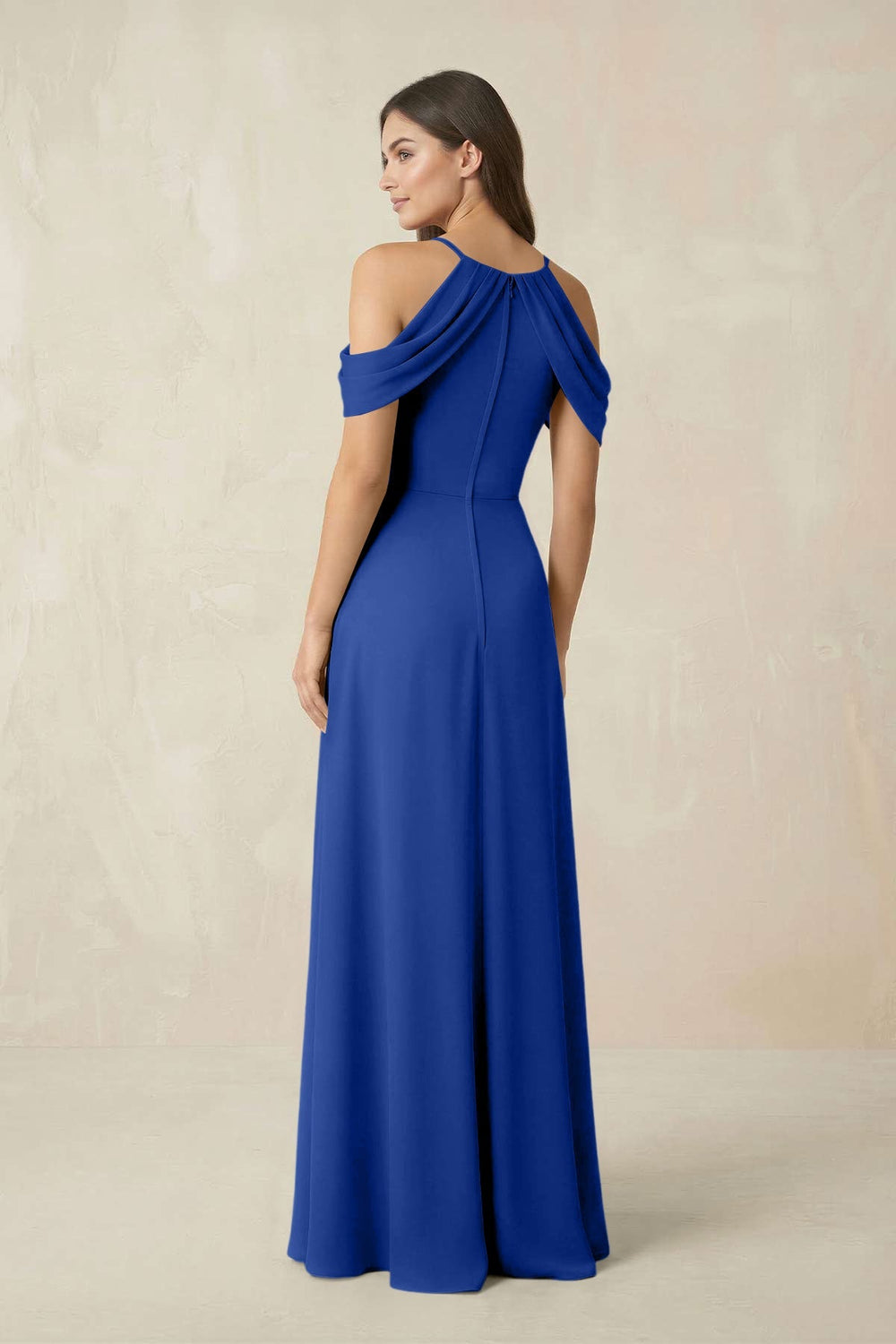 Off - the - Shoulder Chiffon Sheath Bridesmaid Dress With Slit in Royal Blue - KISS BRIDAL Bridesmaid Dresses