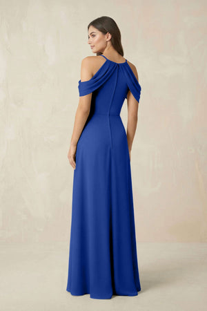 Off - the - Shoulder Chiffon Sheath Bridesmaid Dress With Slit in Royal Blue - SHE IS ME Bridesmaid Dresses