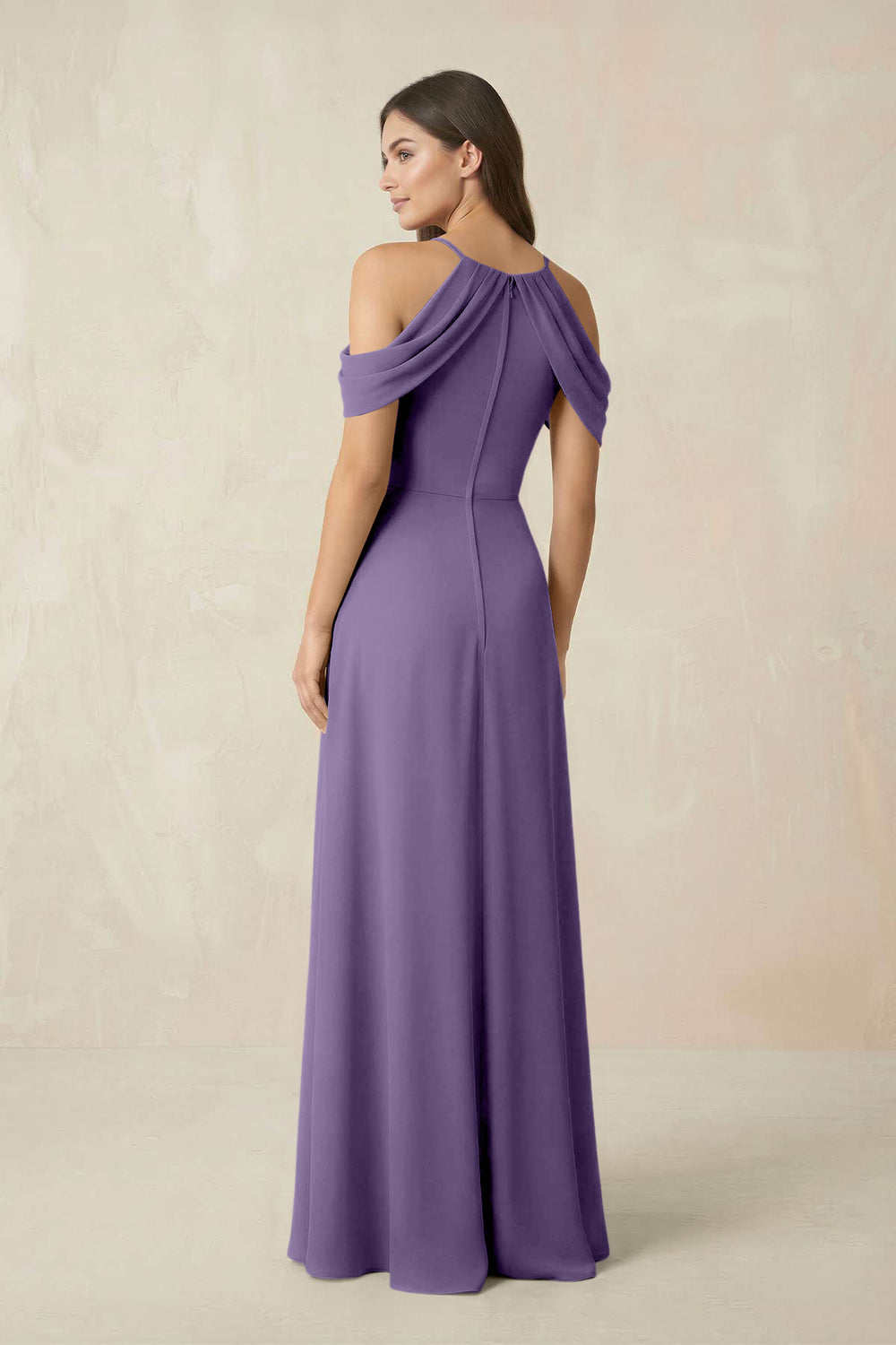 Off-the-Shoulder Chiffon Sheath Bridesmaid Dress With Slit in Tahiti