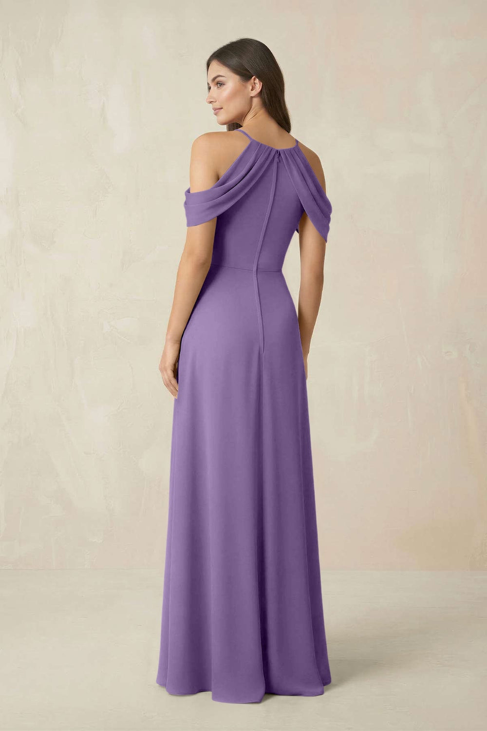 Off - the - Shoulder Chiffon Sheath Bridesmaid Dress With Slit in Tahiti - KISS BRIDAL Bridesmaid Dresses