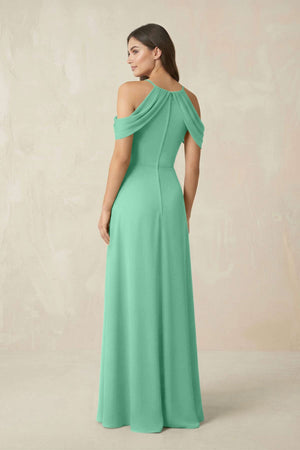 Off - the - Shoulder Chiffon Sheath Bridesmaid Dress With Slit in Turquoise - SHE IS ME Bridesmaid Dresses