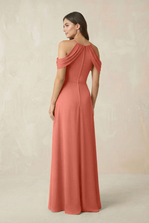Off - the - Shoulder Chiffon Sheath Bridesmaid Dress With Slit in Wild Rose - SHE IS ME Bridesmaid Dresses