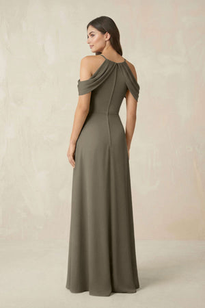Off - the - Shoulder Chiffon Sheath Bridesmaid Dress With Slit in Willow Green - SHE IS ME Bridesmaid Dresses