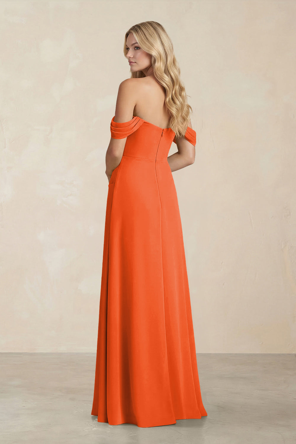 Off-the-Shoulder Corset Sheath Chiffon Bridesmaid Dress in Cinnamon