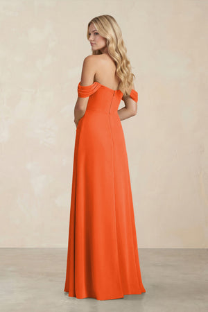 Off-the-Shoulder Corset Sheath Chiffon Bridesmaid Dress in Cinnamon (2) | KISSBRIDAL