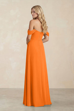 Off - the - Shoulder Corset Sheath Chiffon Bridesmaid Dress in Cinnamon - SHE IS ME Bridesmaid Dresses