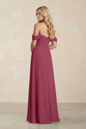 Off - the - Shoulder Corset Sheath Chiffon Bridesmaid Dress in Desert Rose - SHE IS ME Bridesmaid Dresses