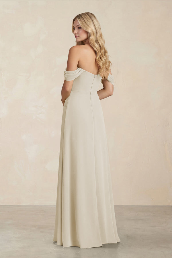 Off - the - Shoulder Corset Sheath Chiffon Bridesmaid Dress in Dove Gray - SHE IS ME Bridesmaid Dresses