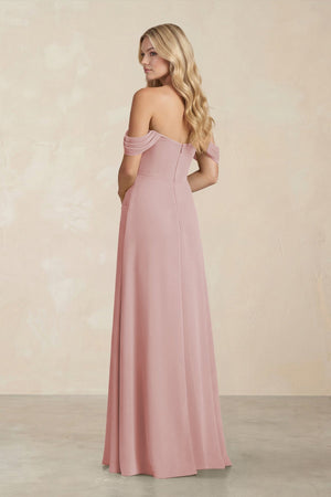 Off - the - Shoulder Corset Sheath Chiffon Bridesmaid Dress in Dusty Rose - SHE IS ME Bridesmaid Dresses