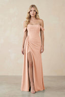 Off - the - Shoulder Corset Sheath Chiffon Bridesmaid Dress in English Rose - SHE IS ME Bridesmaid Dresses
