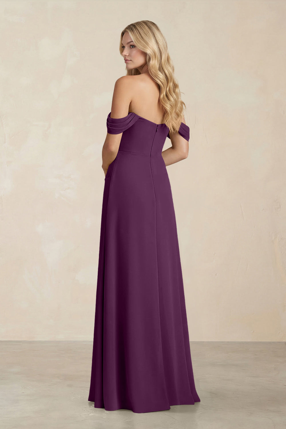 Off-the-Shoulder Corset Sheath Chiffon Bridesmaid Dress in Fig