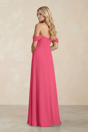 Off - the - Shoulder Corset Sheath Chiffon Bridesmaid Dress in Fuchsia - SHE IS ME Bridesmaid Dresses